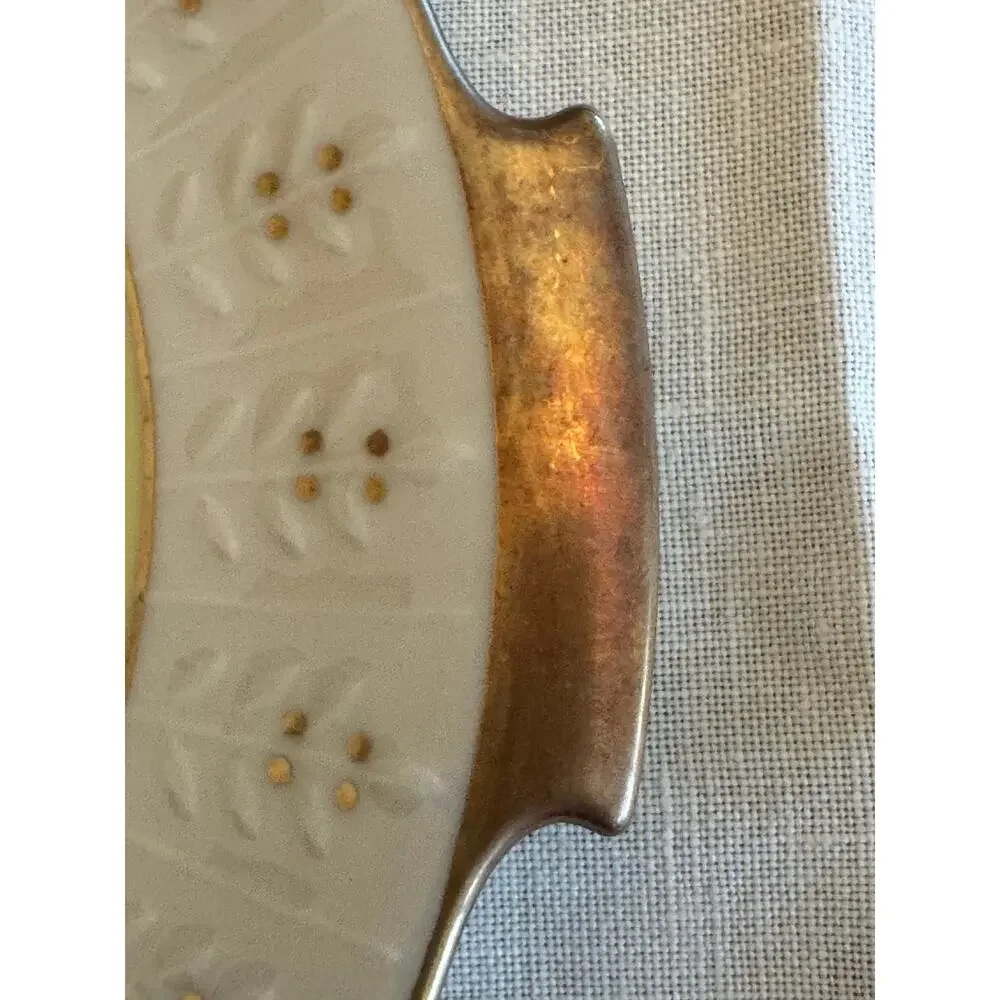 Vintage Wunsiedel Bavaria Yellow Cake Plate Embossed  Border Gold Trim 8.5